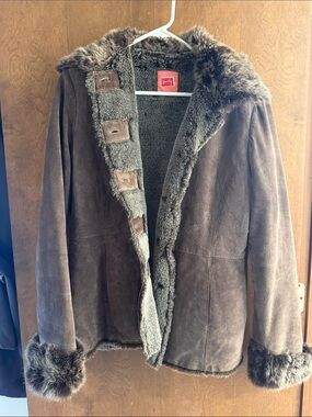 Brown suede jacket with Fur Trim